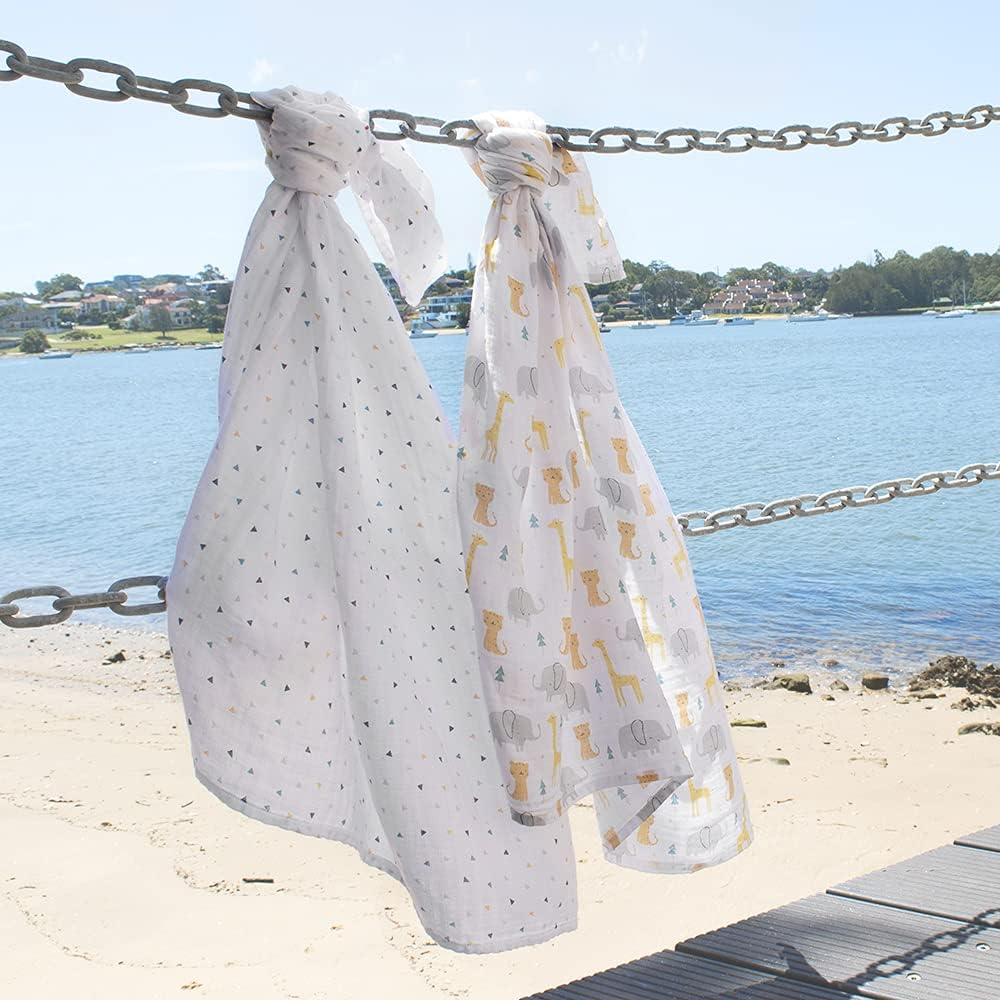 Living Textiles Animal Parade Swaddle Blankets 2-Pack - Ultra Soft Cotton Muslin