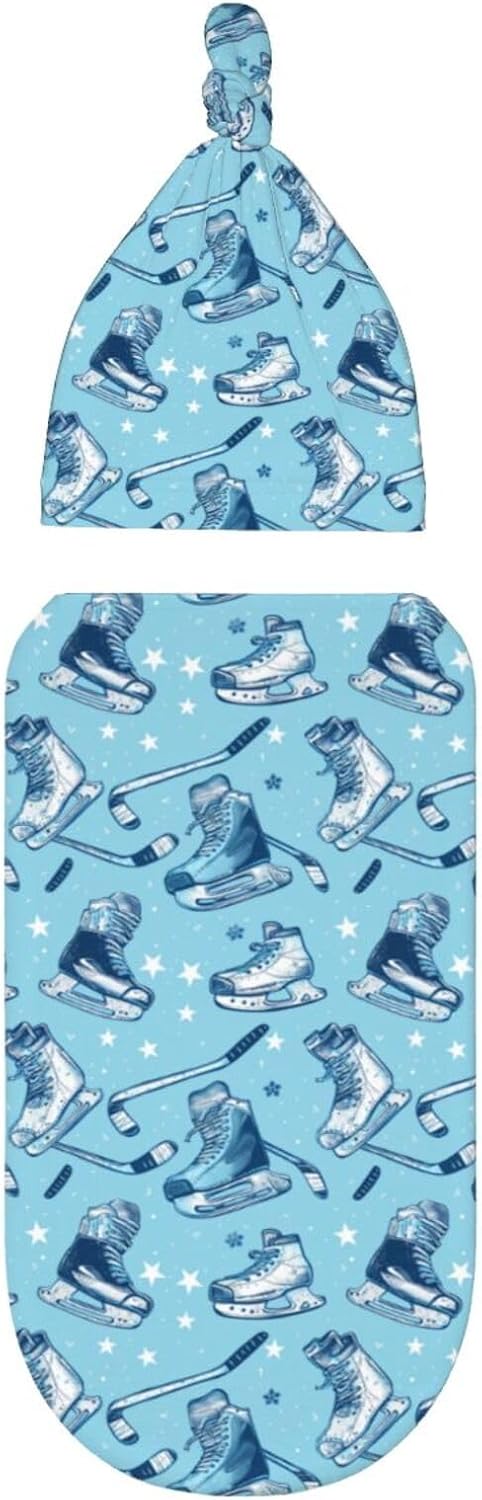 Muishi Ice Hockey Swaddle Blanket Hat Set for Newborns