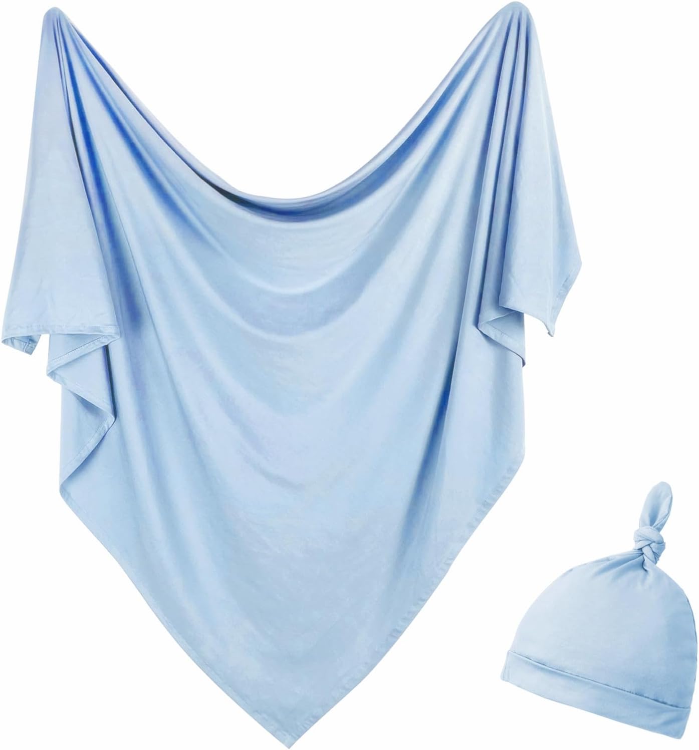 Aijoviko Newborn Swaddle Blanket with Hat Set Baby Blue