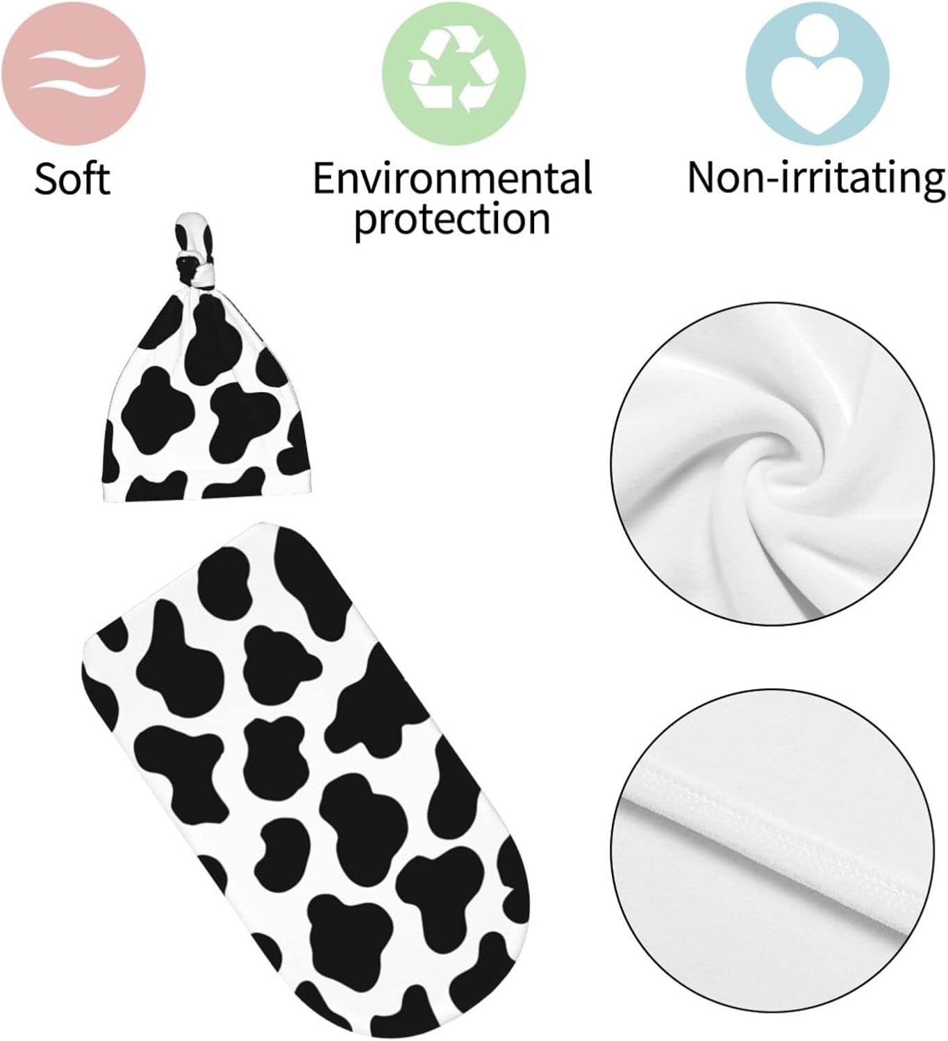 Norchzi Cow Print Swaddle Blanket Hat Set for Newborn Babies