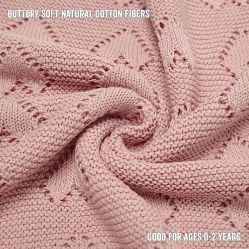 Bleu La La Swaddling Blanket for Girls - Pink Heart Cotton Knit Blanket