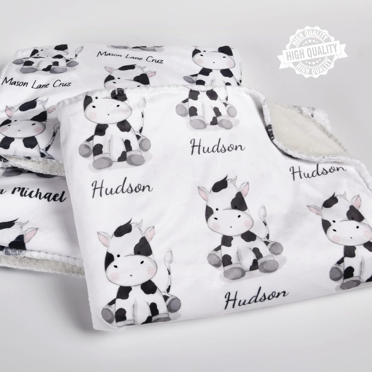 Custom Cow Print Baby Blanket with Name