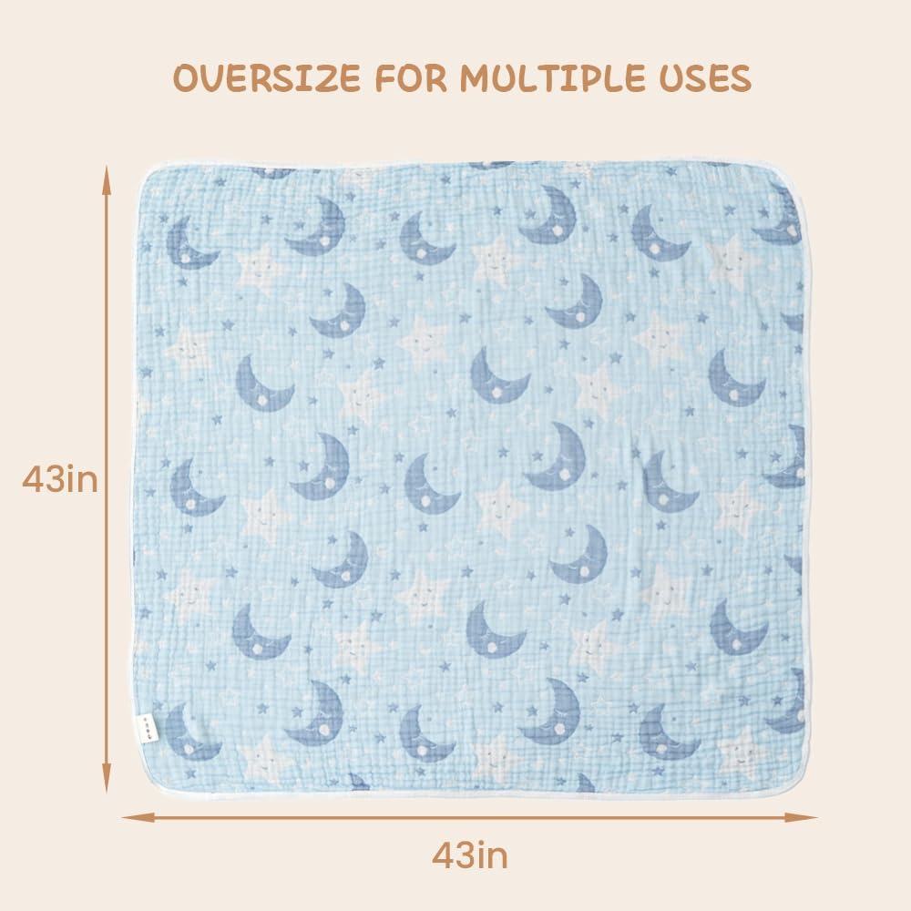Soft 100 Cotton Muslin Baby Blanket with Moon Pattern