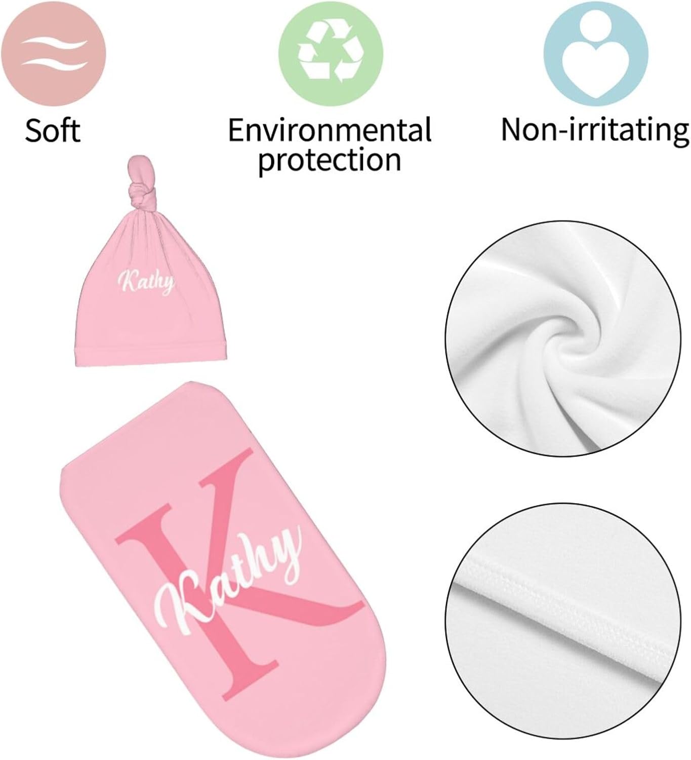 Personalized Pink Name Swaddle Set for Baby Girl or Boy