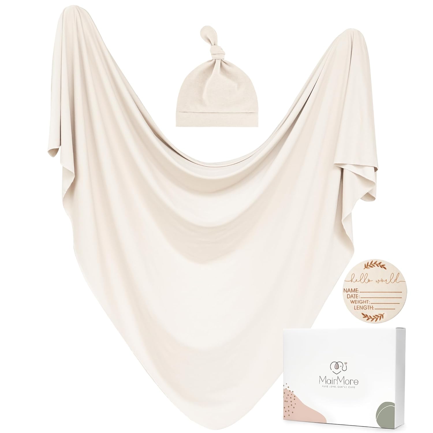 MairMore Baby Swaddle Blanket with Beanie Set Apricot 1