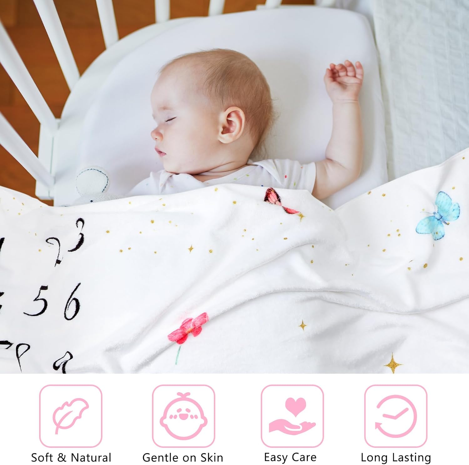 Nuanchu Wildflower Baby Milestone Blanket 60 x 40 Soft Fleece