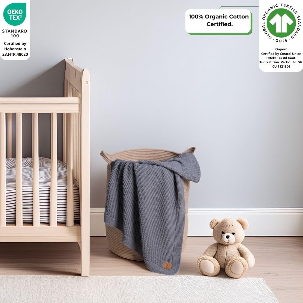 Little Dedi Organic Cotton GOTS Certified Baby Blanket - 30x40 Dark Grey