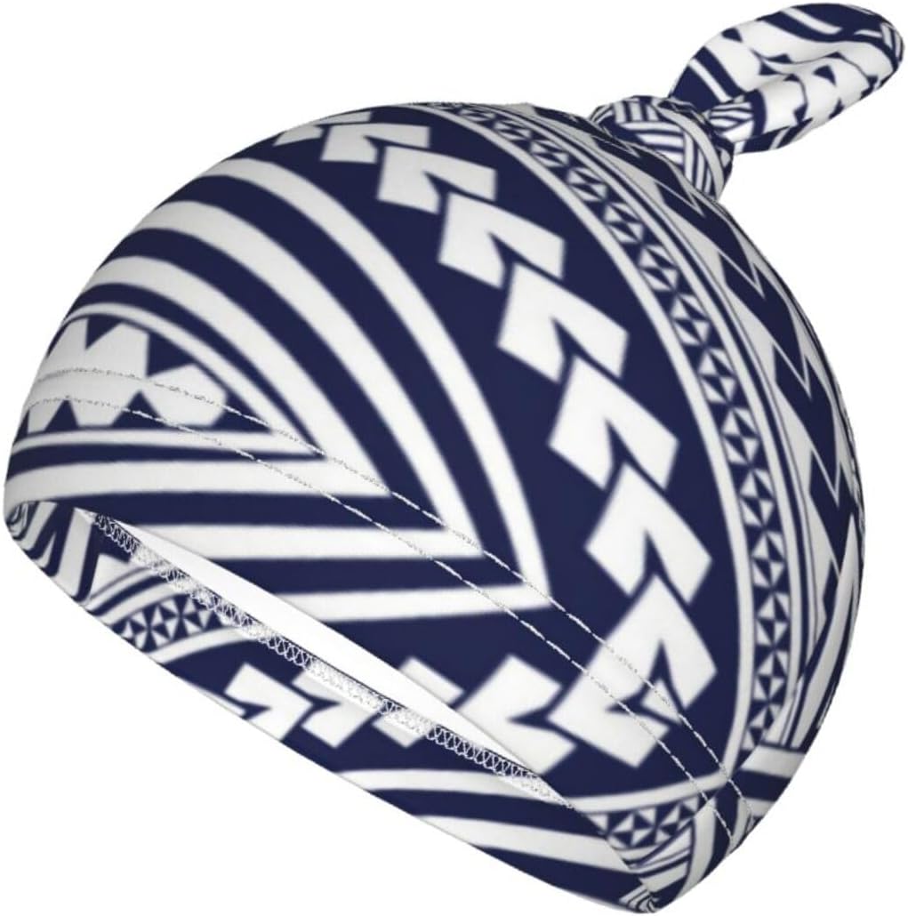 NOKOER Blue Polynesian Tribal Pattern Swaddle Blanket with Hat Set