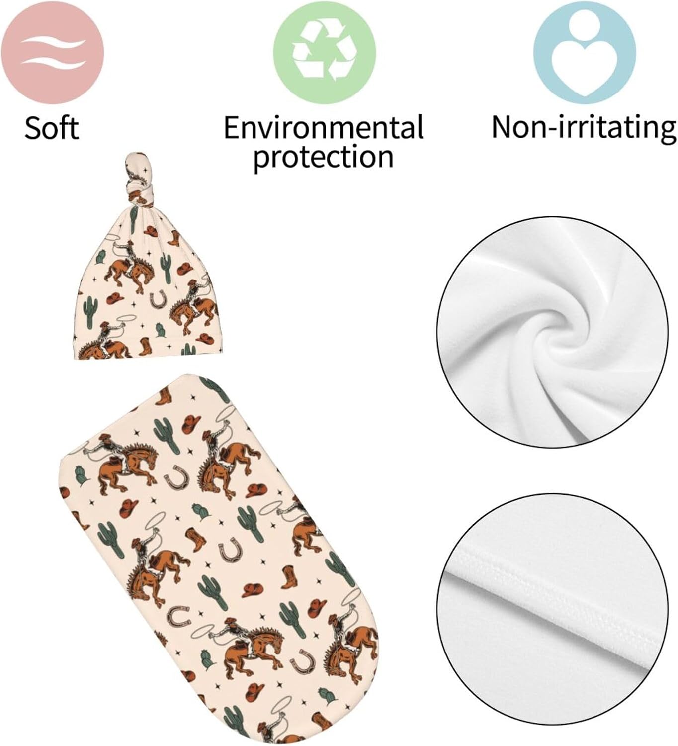Sozzjile Western Baby Swaddle Blanket with Beanie Set