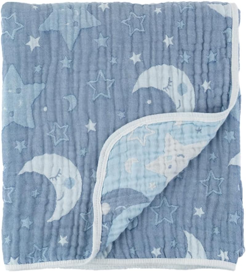 Soft 100 Cotton Muslin Baby Blanket with Moon Pattern