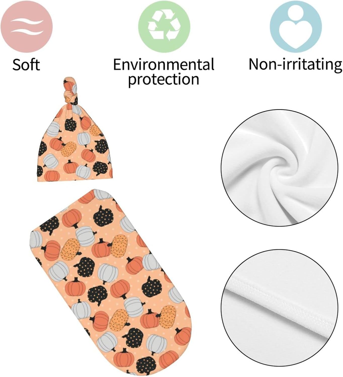 Halloween Pumpkin Swaddle Blanket with Beanie Hat for Newborns