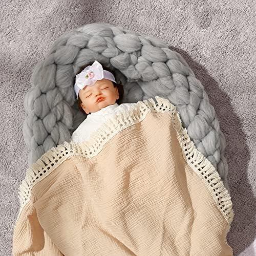 Insular Cotton Muslin Baby Blanket with Tassel 47x40 Khaki