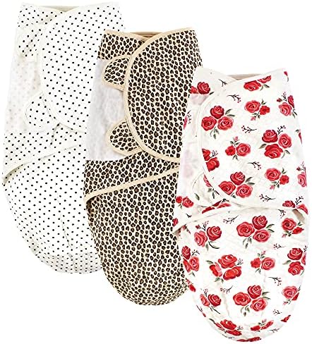 HudsonBaby Unisex Swaddle Wrap 3pk Rose Leopard 0-3 Months