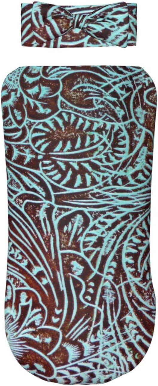ZEYUANKA Country Teal Brown Western Swaddle Blanket Set with Headband
