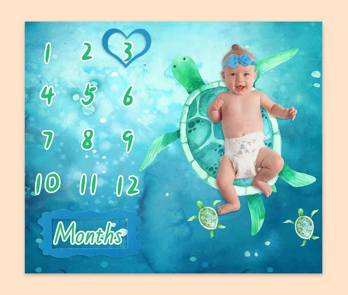 PHMOJEN Baby Milestone Blanket with 4 Frames and Headband