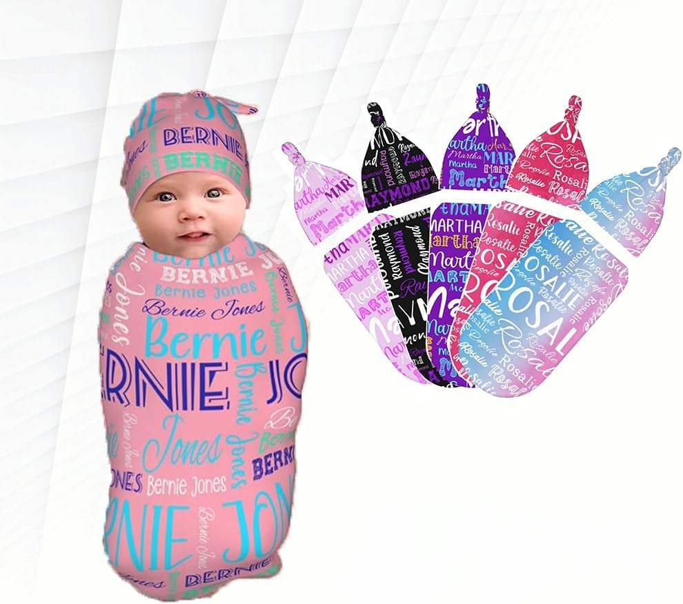 Personalized Baby Swaddle Set with Name and Hat 1