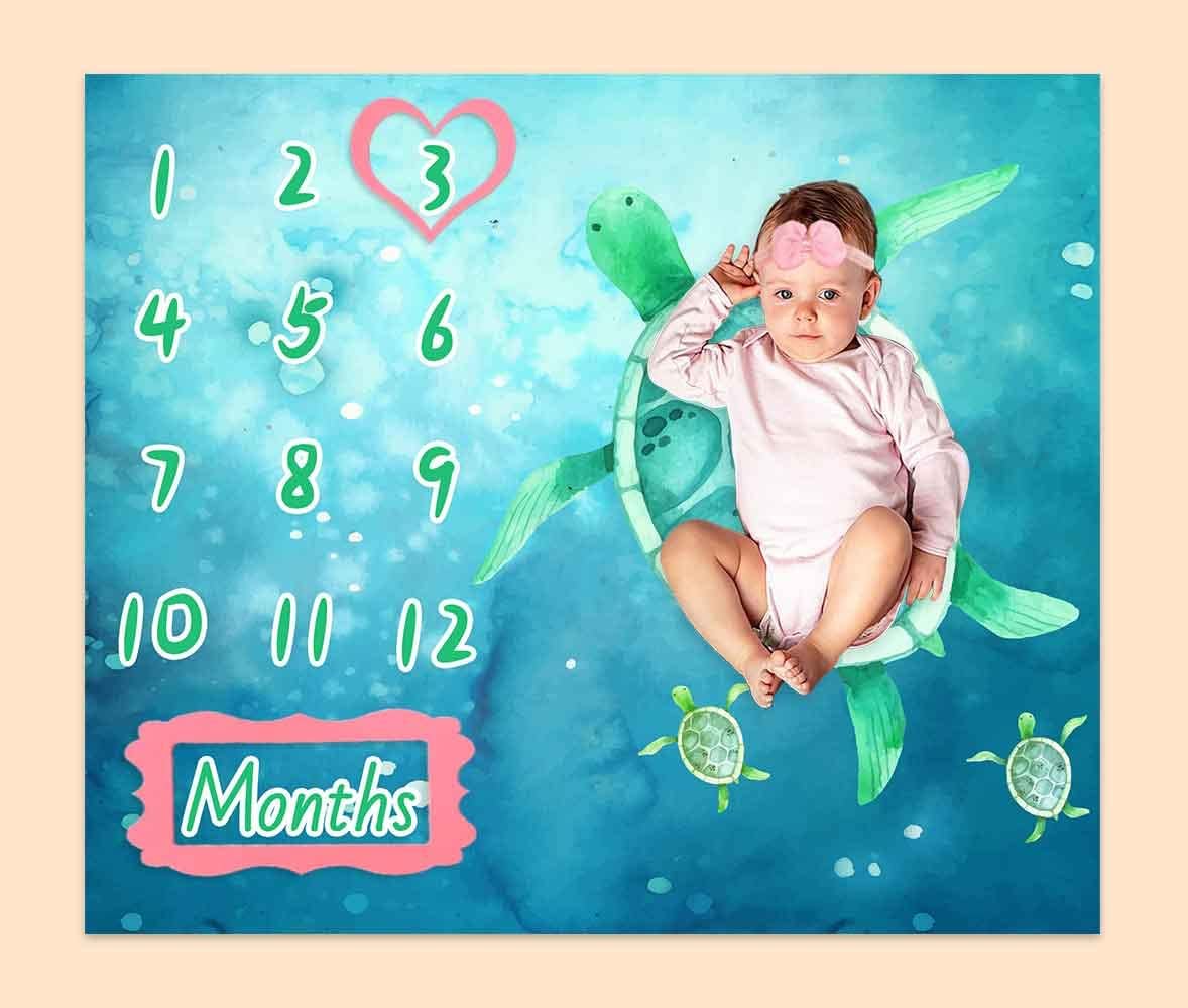 PHMOJEN Baby Milestone Blanket with 4 Frames and Headband