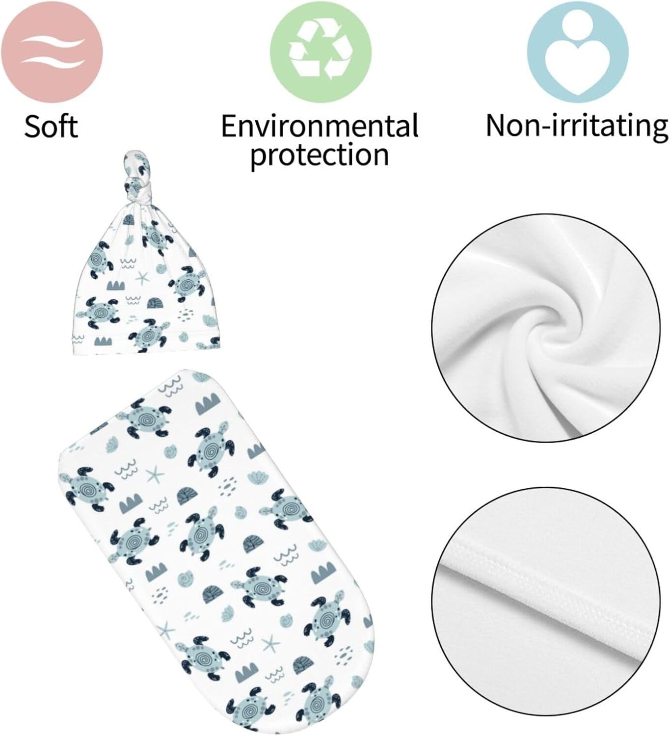 Lcokin Sea Turtle Baby Swaddle Set with Beanie Hat