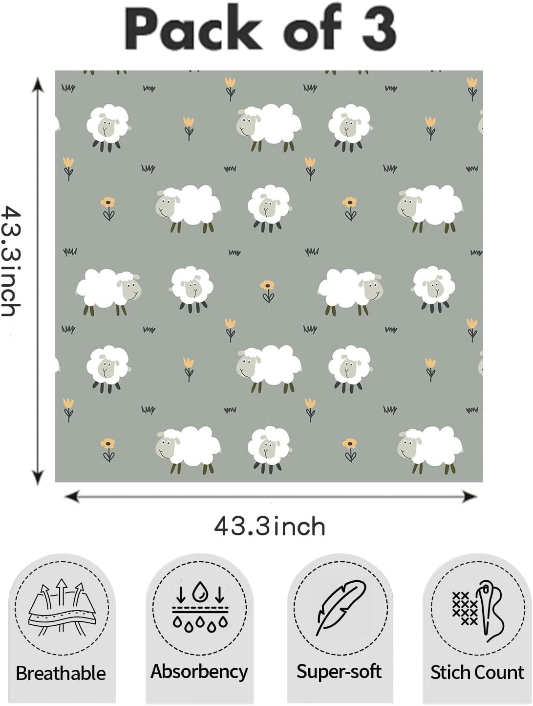 CoolaPeach Muslin Swaddle Blankets 3 Pack for Baby Boys Girls
