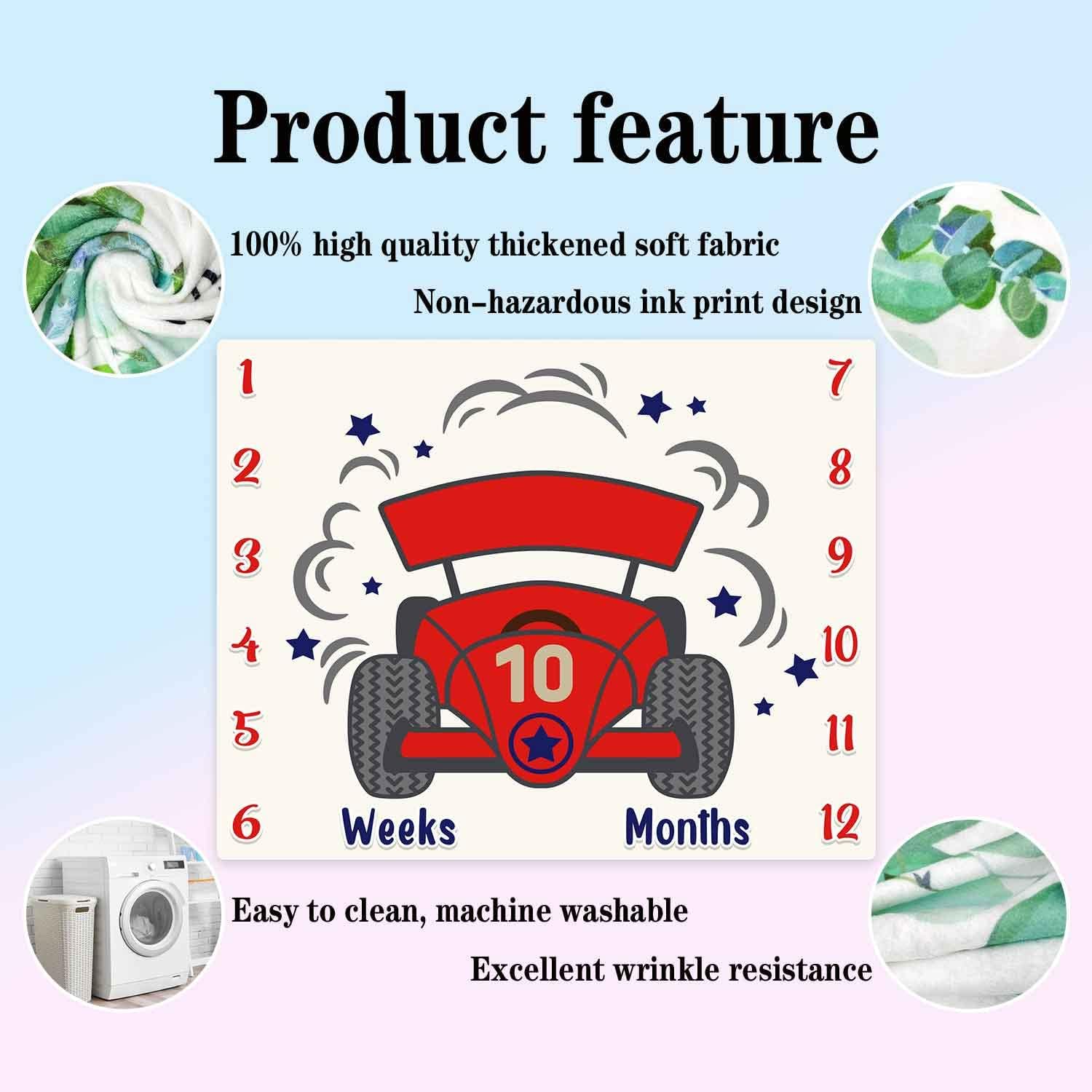 Racing Car Baby Milestone Blanket 48x40in