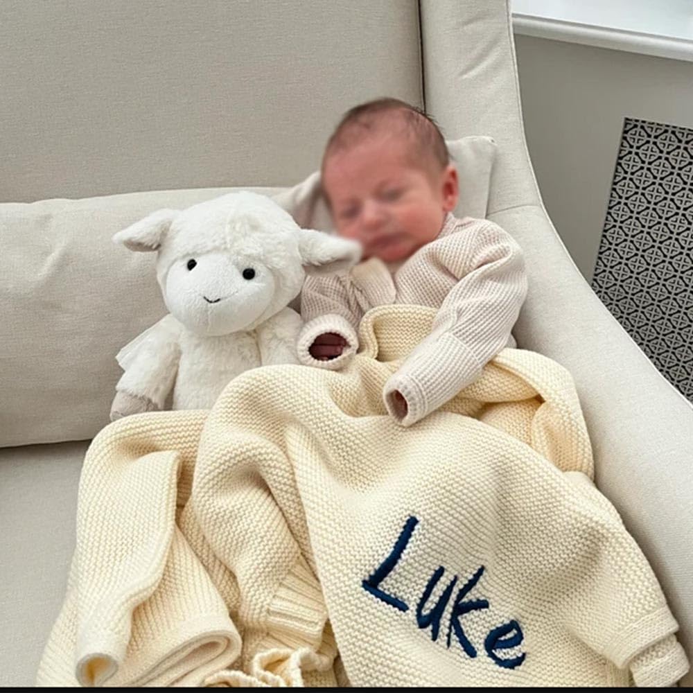 Personalized Knit Baby Blanket with Embroidered Name