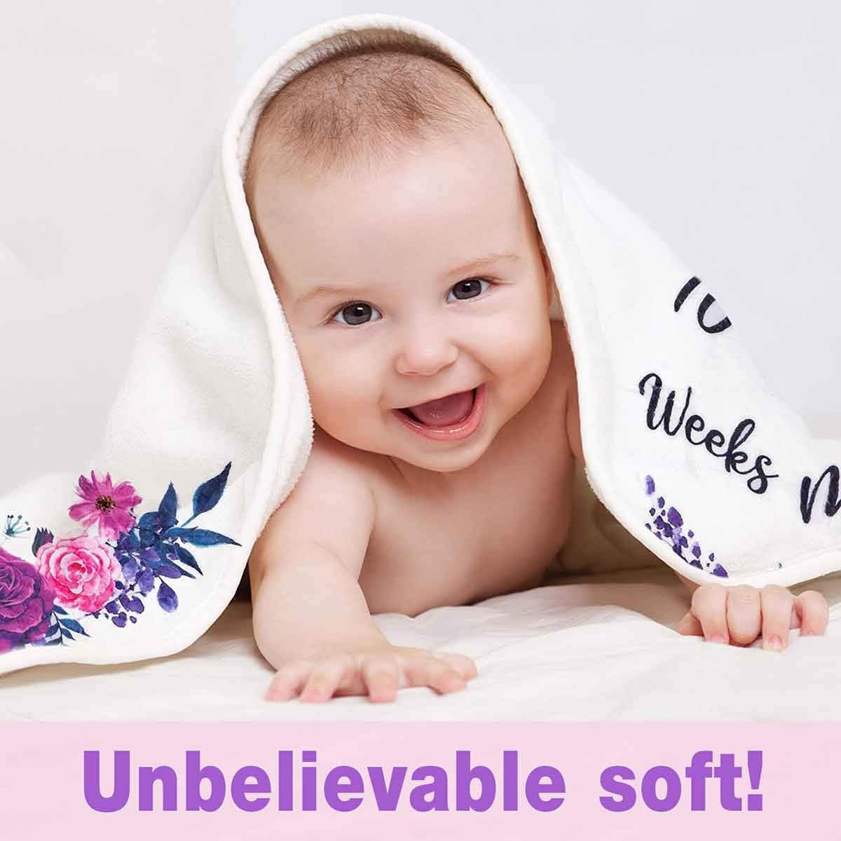 PHMOJEN Baby Monthly Milestone Blanket with 4 Frames and Headband