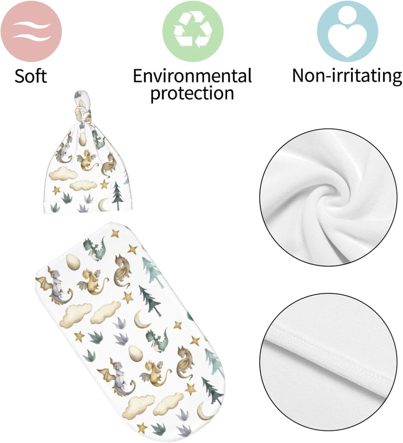 Sozzjile Dragon Print Swaddle Blanket with Beanie Set 1
