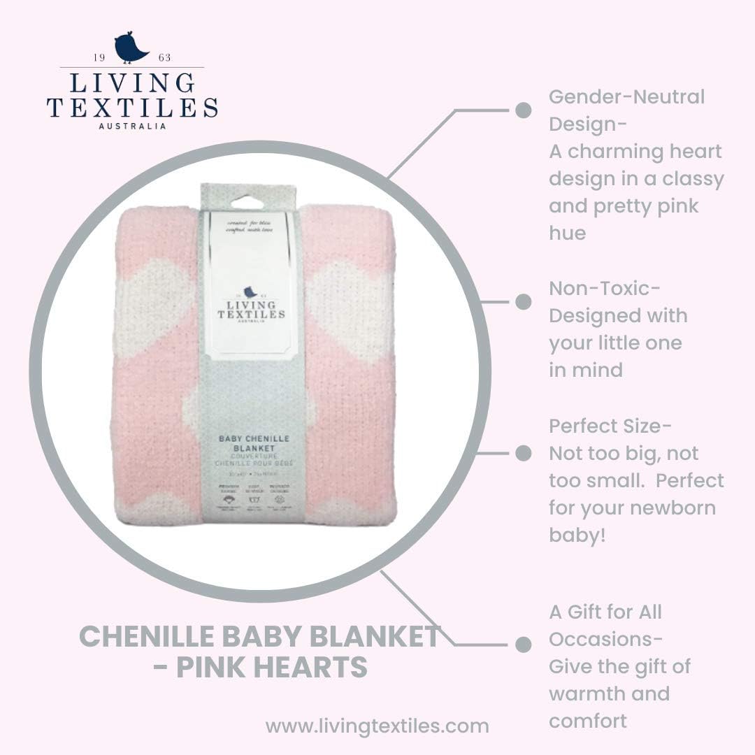 Living Textiles Pink Hearts Chenille Baby Blanket Reversible
