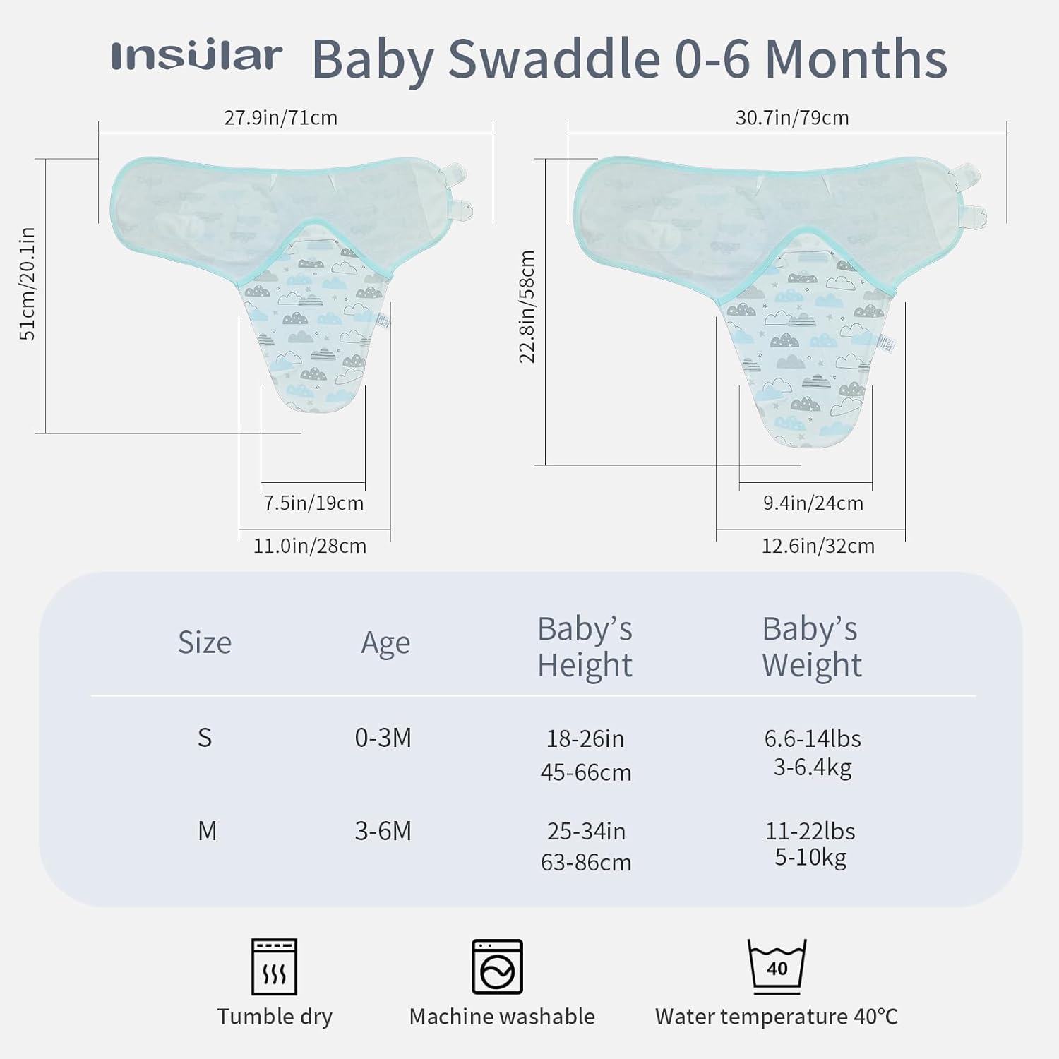 INSULAR Baby Sleep Sack 3 Pack Soft Cotton Swaddle Blankets