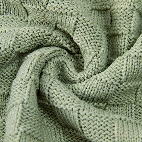 LAWKUL Cable Knitted Baby Blanket Soft Sage Green 40x30
