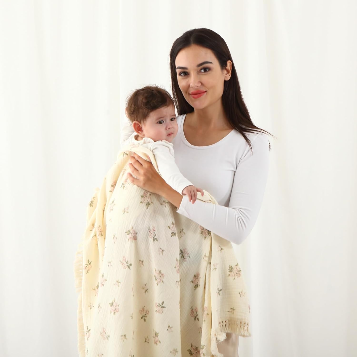 Insular Cotton Muslin Baby Blanket with Tassel 47 x 40 Pink Rose