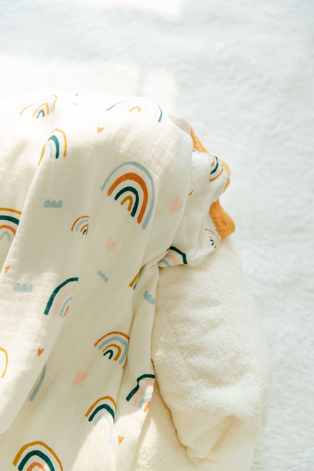 Rainbow Muslin Blanket for Baby - Soft and Breathable 47x47 Swaddle Blanket