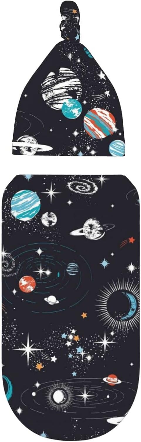 Osvbs Galaxy Swaddle with Beanie Set for Newborn