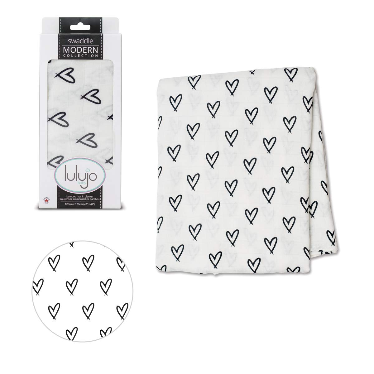 Lulujo Baby Swaddle Blanket Hearts 47 x 47-Inches