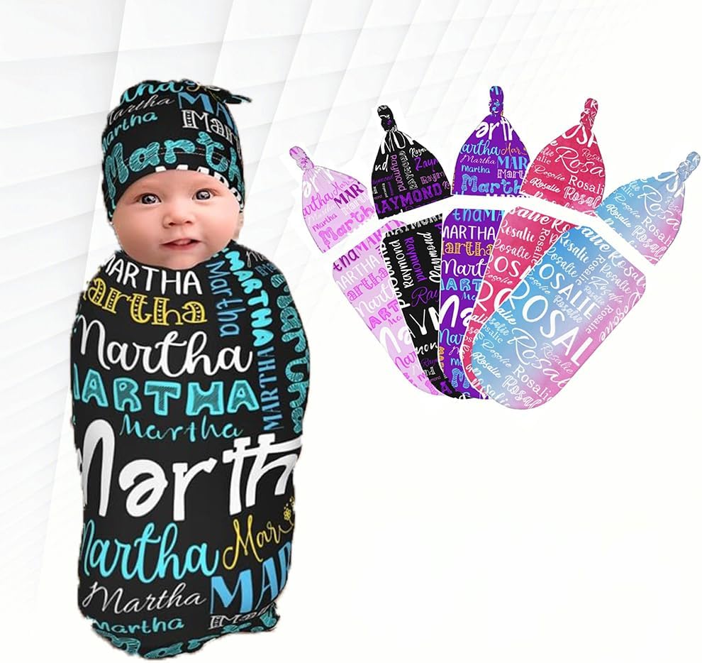 Personalized Baby Swaddle Set with Name and Hat