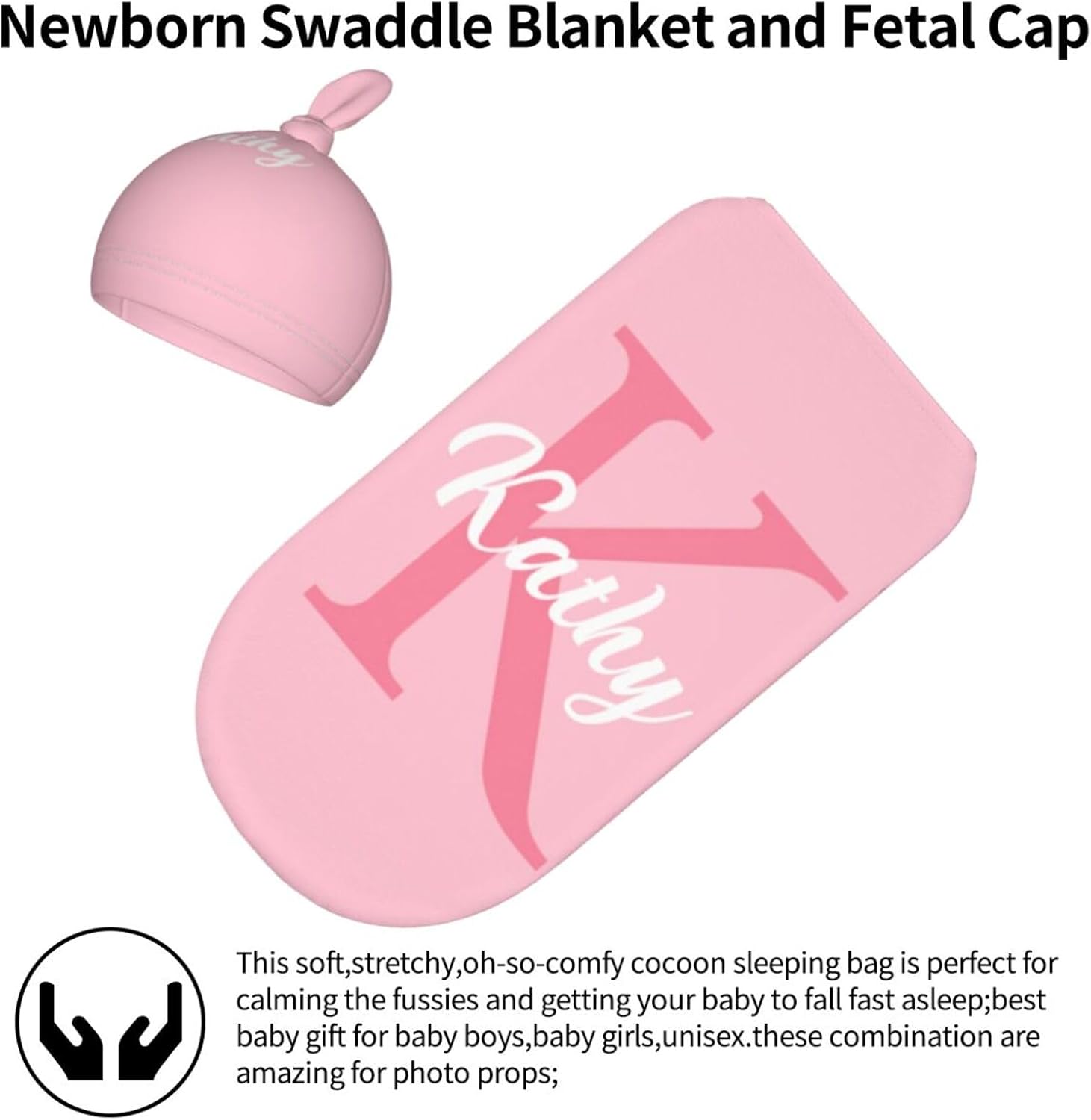 Personalized Pink Name Swaddle Set for Baby Girl or Boy
