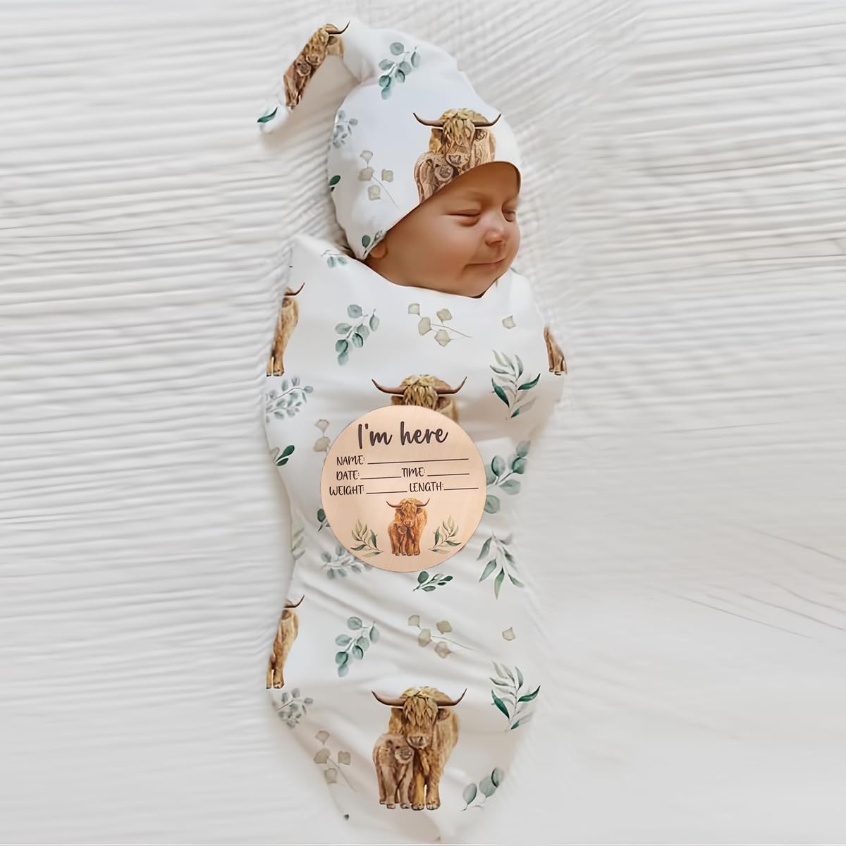 Ylsteed Baby Highland Cow Swaddle Blanket Set