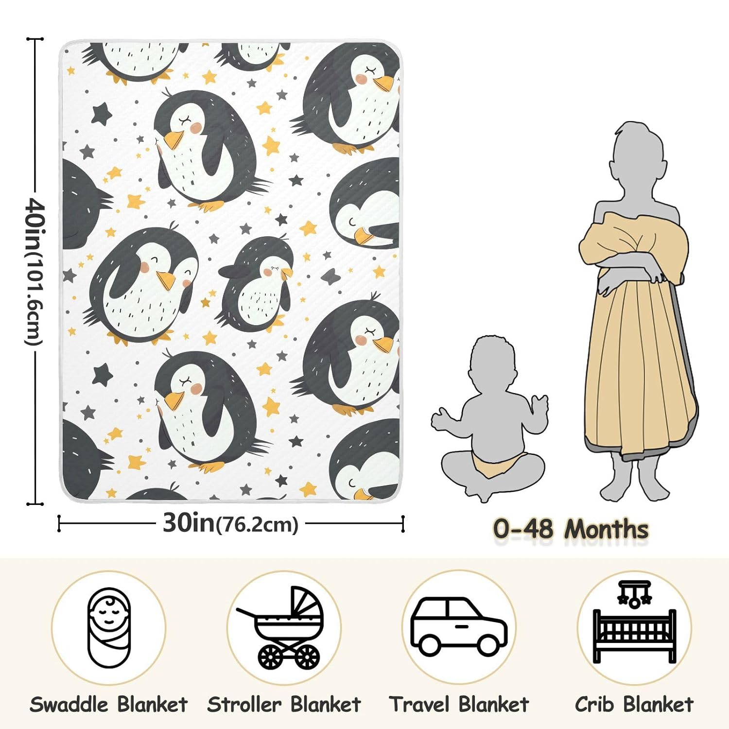 ALAZA Sleeping Penguin Star Swaddle Blanket
