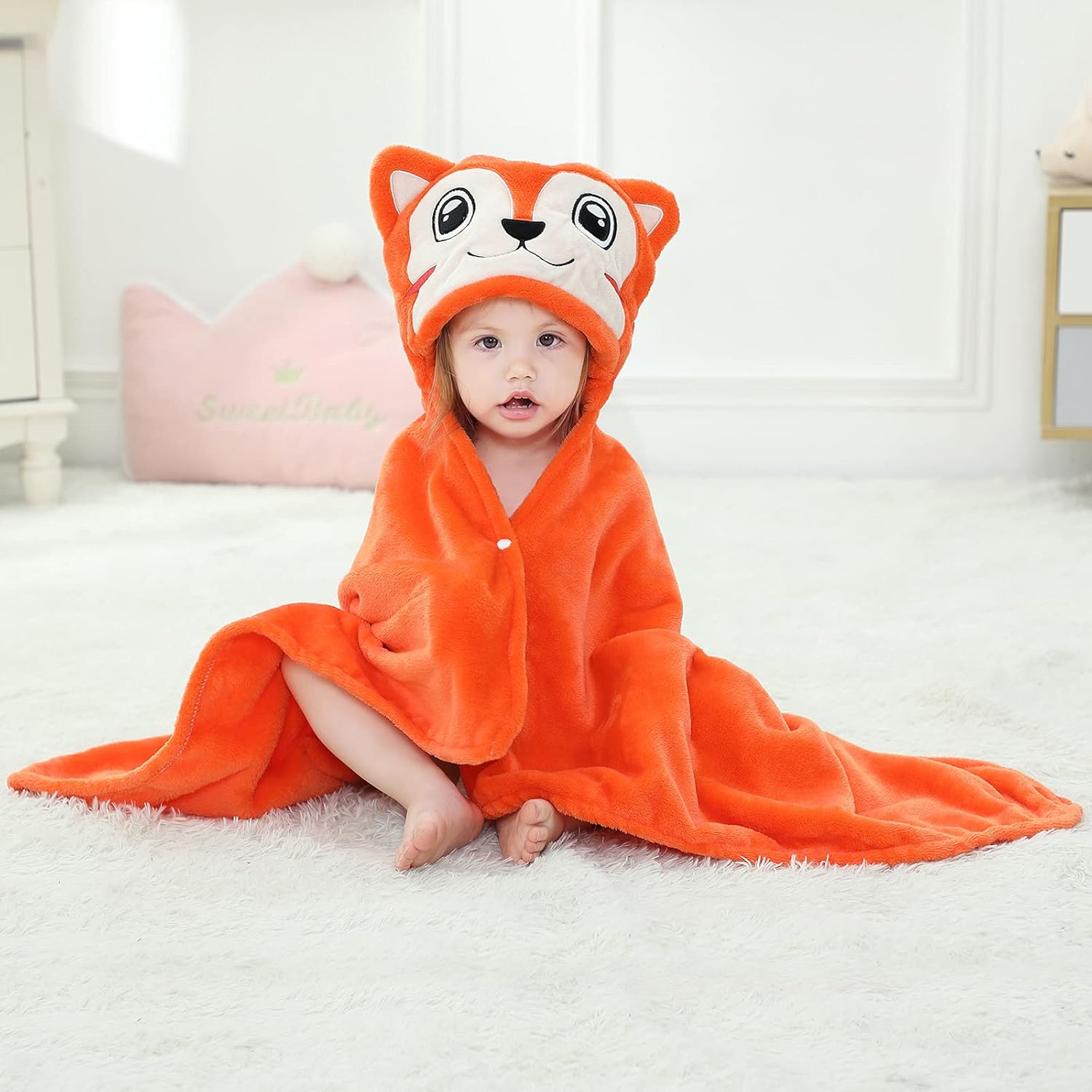 MICHLEY Baby Hooded Swaddling Blanket with Fox Design