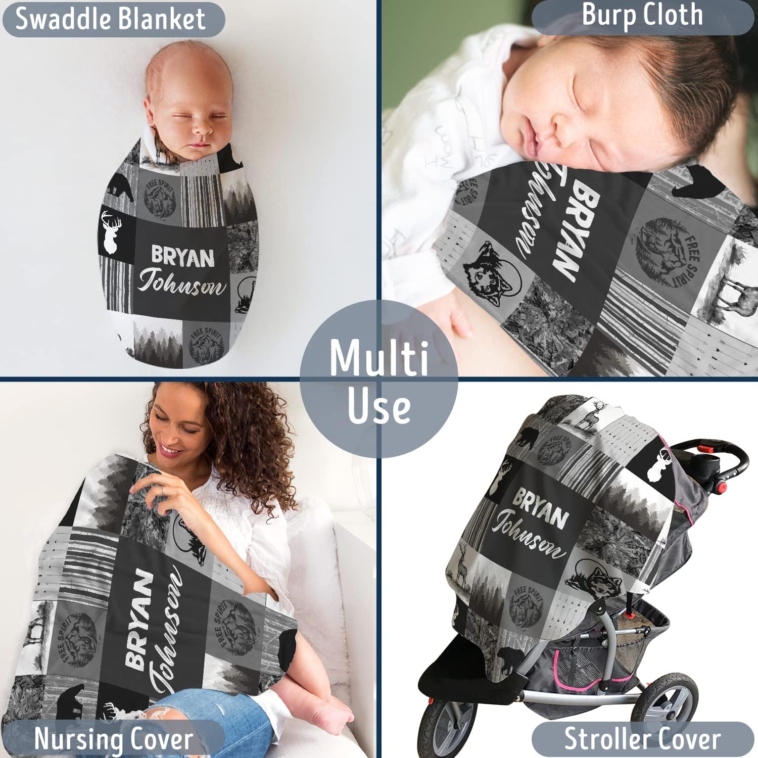 Hykuc Personalized Woodland Baby Blanket with Name