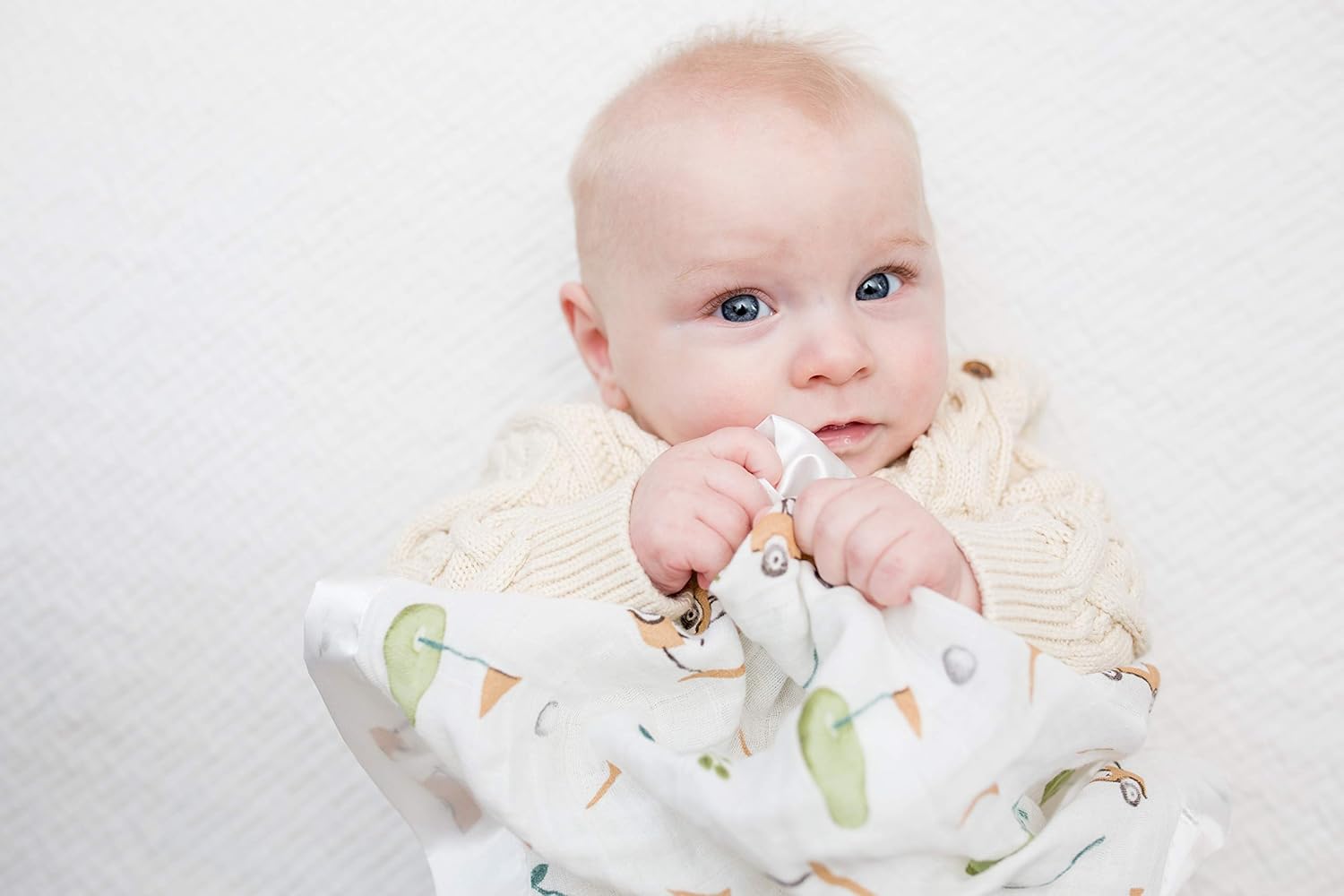 Lulujo Baby Security Lovie Blanket - 16x16in Soft Cotton Muslin with Satin Trim