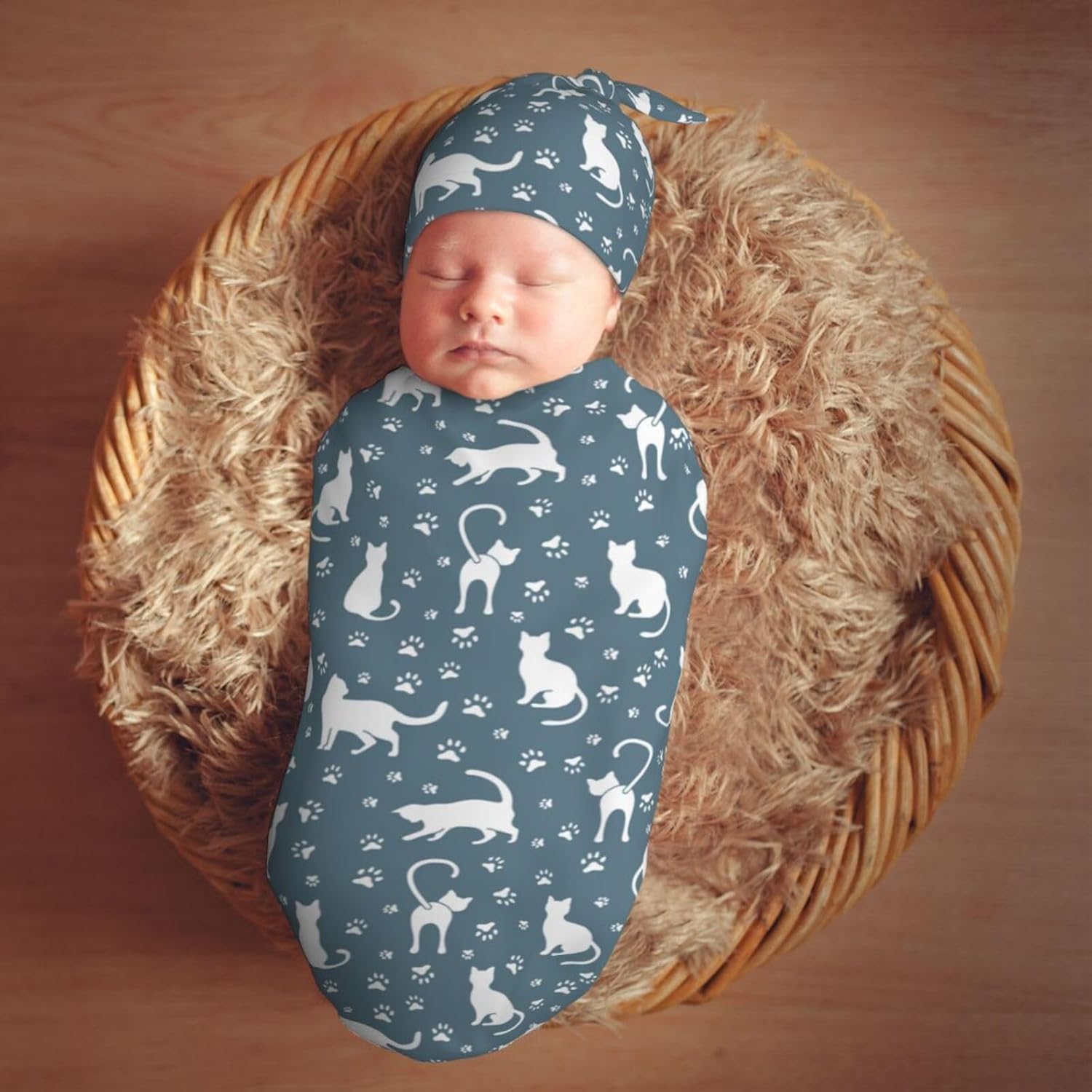 Muishi Newborn Swaddle Blanket Hat Set for Baby