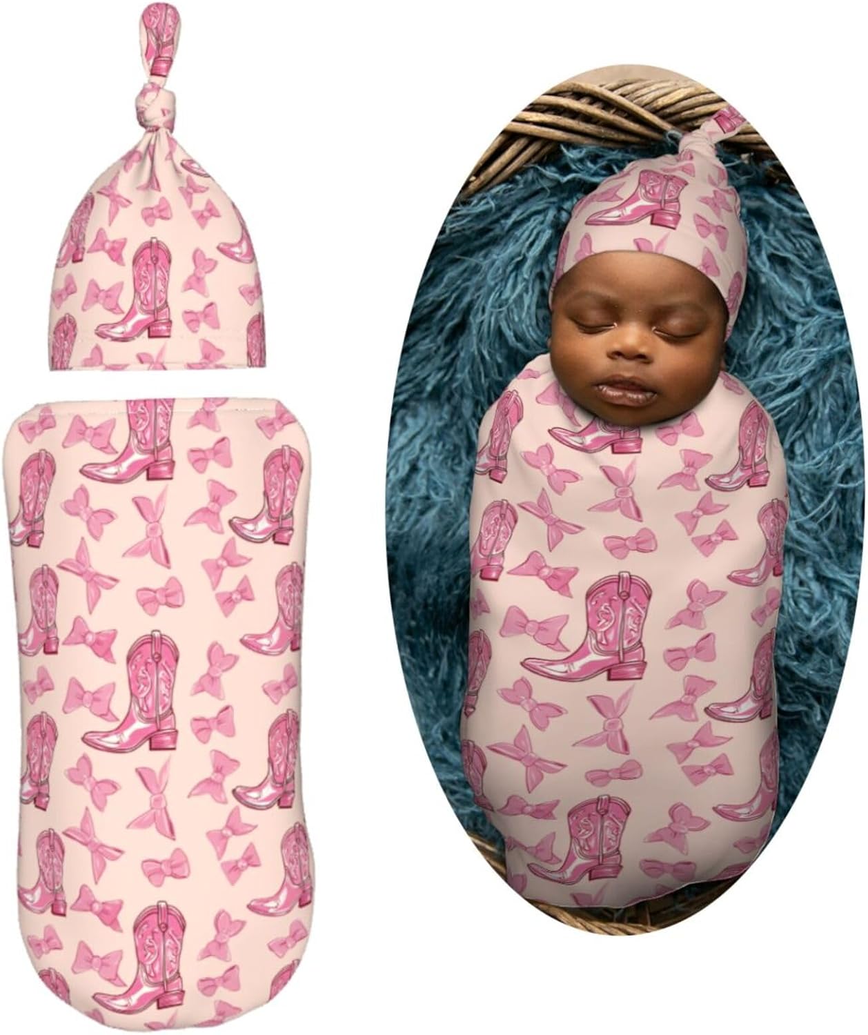 Muishi Cowgirl Boot Bows Swaddle Blanket Set