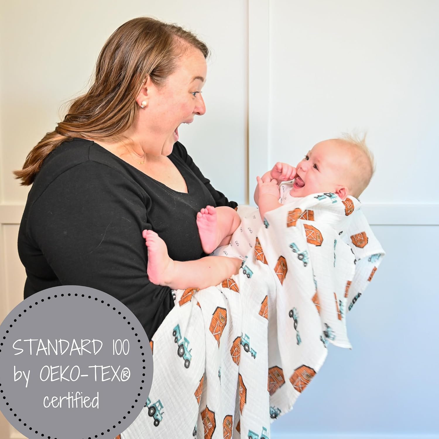 LollyBanks Farm Print Swaddle Blankets 47x47 Inches 3-Pack