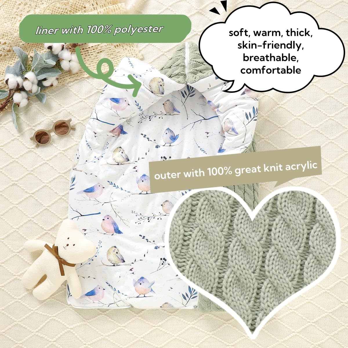 LLmoway Warm Baby Sleeping Bag Winter Swaddle Sleep Sack