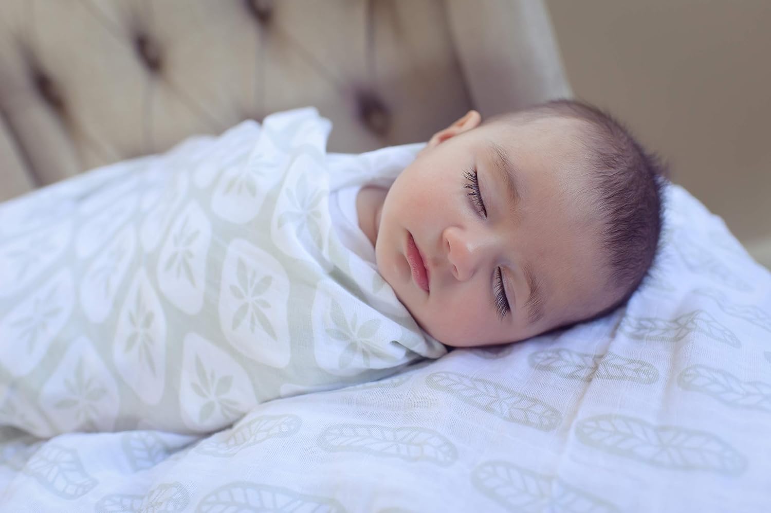 Ziggy Baby Muslin Swaddle Blankets 3 Pack Sage Green White