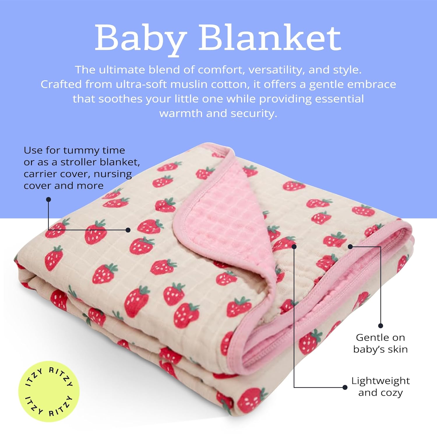 Itzy Ritzy Baby Blanket - Soft Cotton Muslin 30x40
