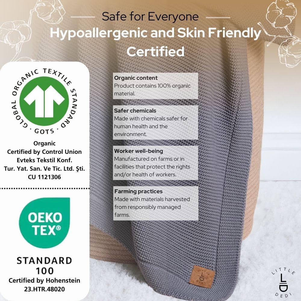 Little Dedi Organic Cotton GOTS Certified Baby Blanket - 30x40 Dark Grey