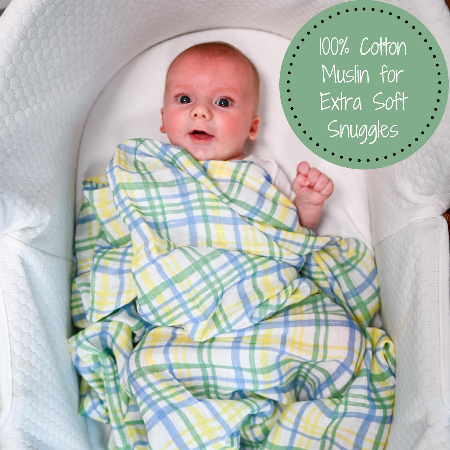 LollyBanks Swaddle Blanket 100 Cotton 47x47 Inches Plaid Print