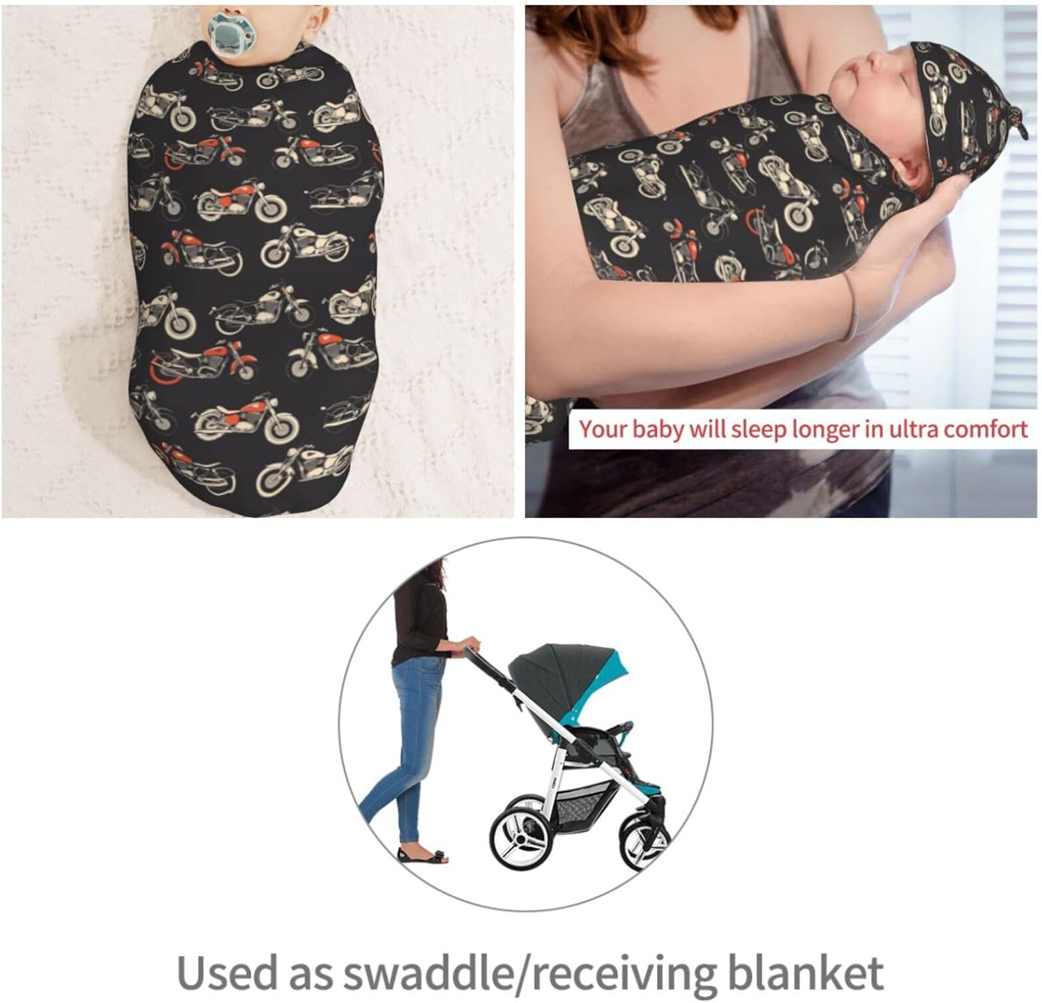 Muishi Motorcycles Swaddle Blanket Baby Hat Set